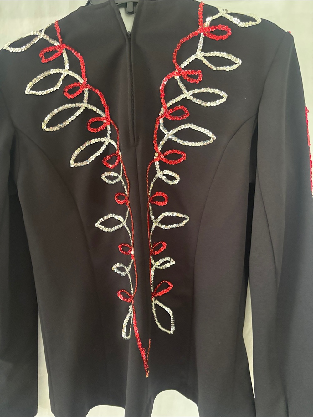Women's Black Jacket with Red & Silver Embroidered Trim PEP Threads Vintage